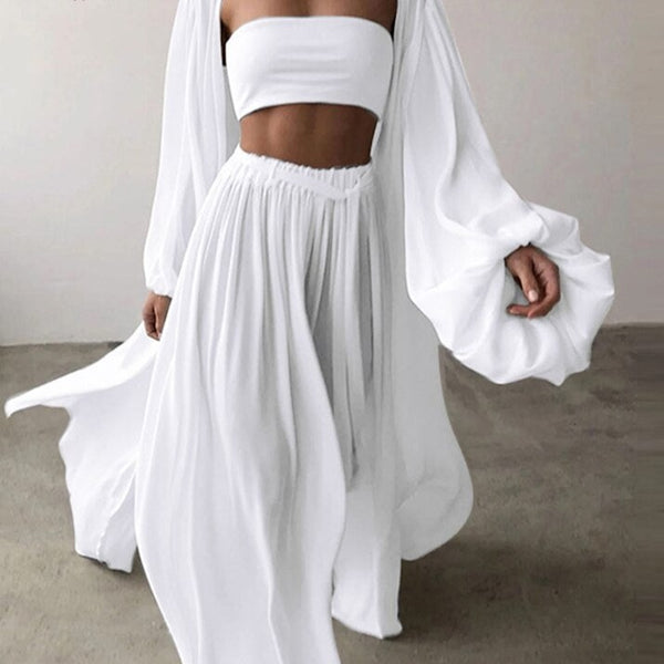 Ensemble Kimono  Pantalon décontracté chic blanc