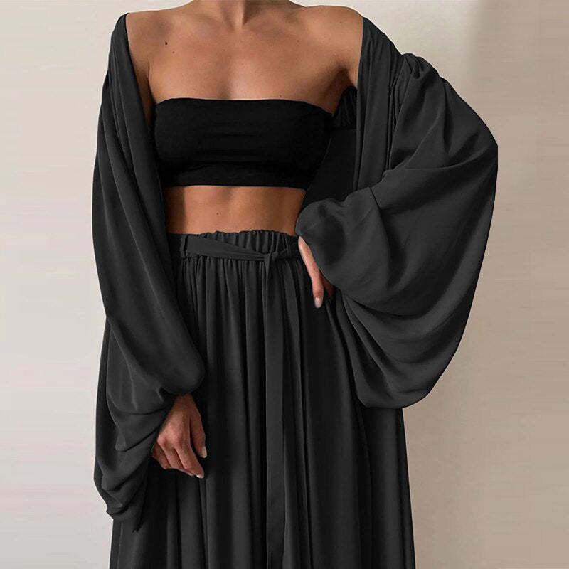 Ensemble Kimono  Pantalon décontracté chic noir