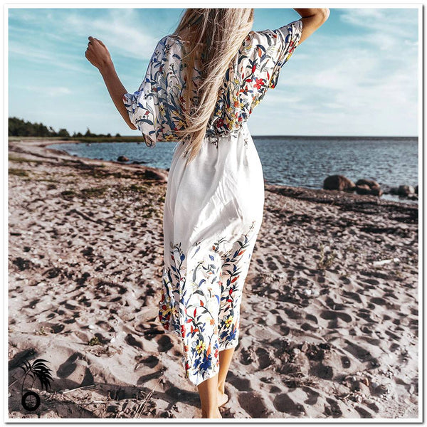 Robe de plage longue ouverte imprimée - Imprimé fleuri - Femme - 17.60 Robe de plage longue ouverte imprimée - Imprimé fleuri - Femme - 17.60