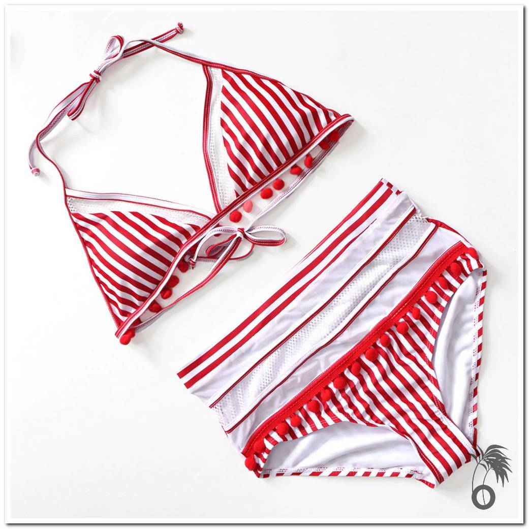 Maillot de bain femme 2 pieces rayé rouge