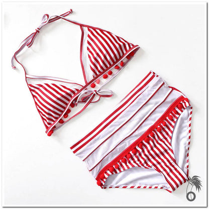 Maillot de bain femme 2 pieces rayé rouge