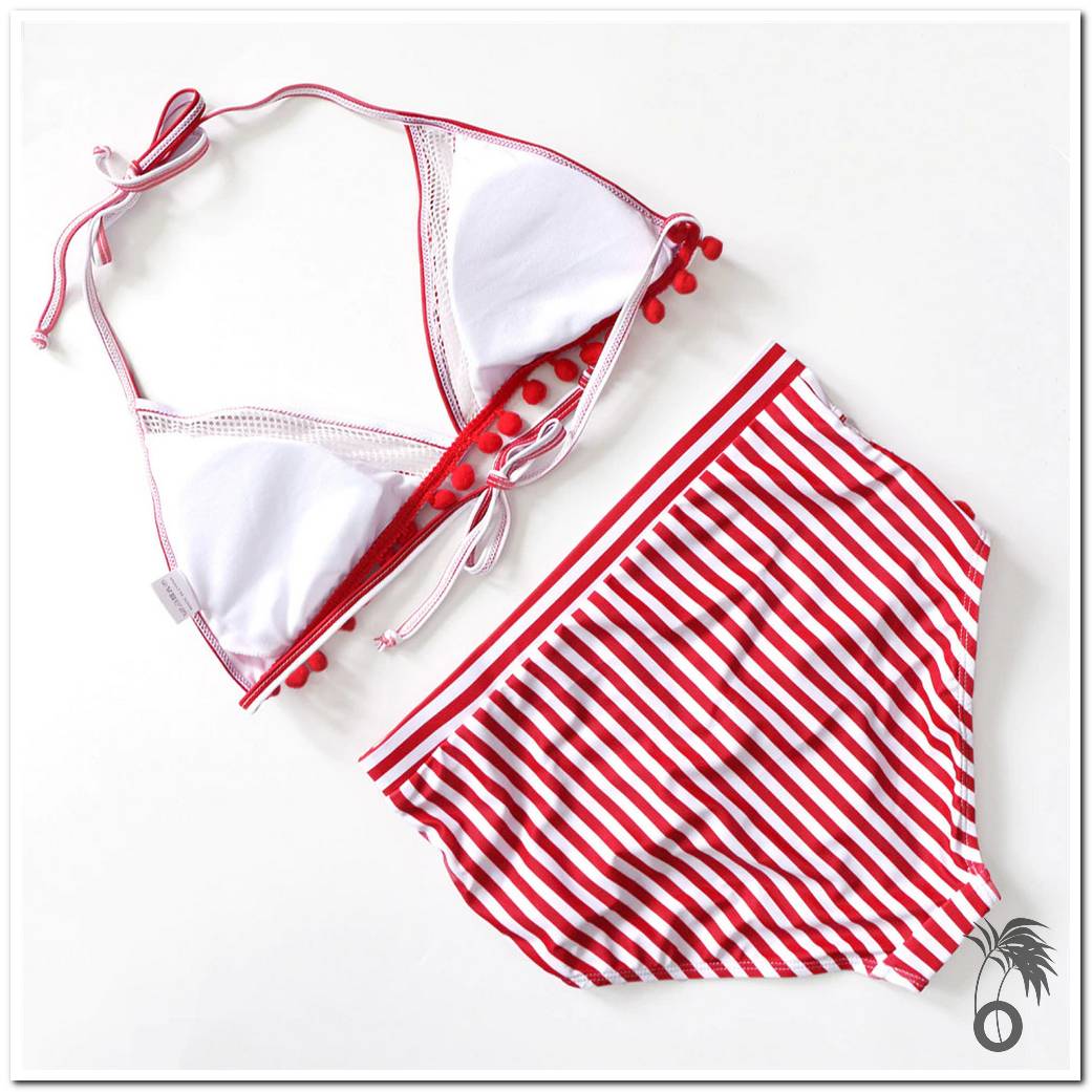 Maillot de bain femme 2 pieces rayé rouge