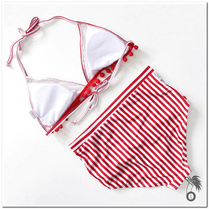 Maillot de bain femme 2 pieces rayé rouge