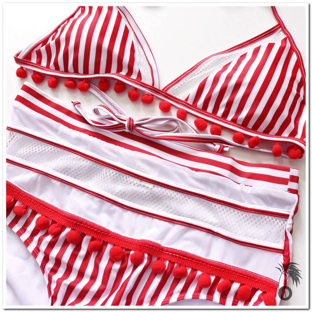 Maillot de bain femme 2 pieces rayé rouge