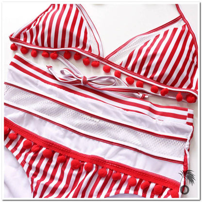 Maillot de bain femme 2 pieces rayé rouge
