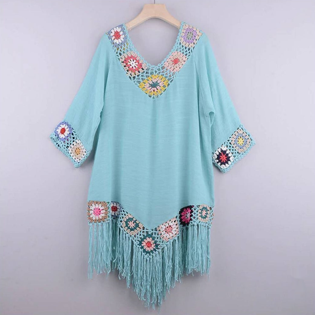 Robe de plage bleu au crochet | Larobedeplage.fr