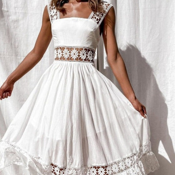 Robe blanche en dentelle décontractée pour femme