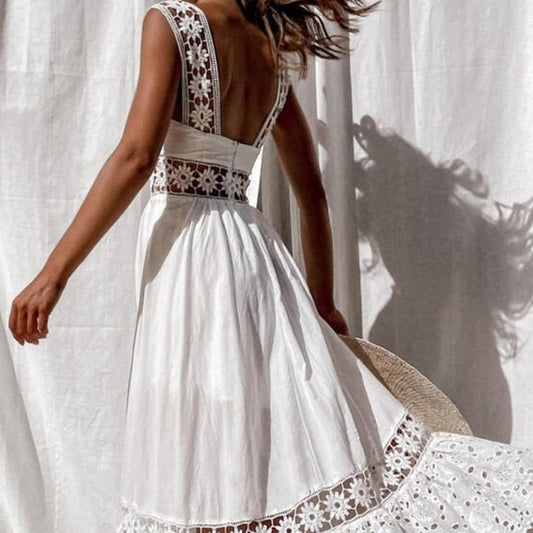 Robe blanche en dentelle décontractée pour femme