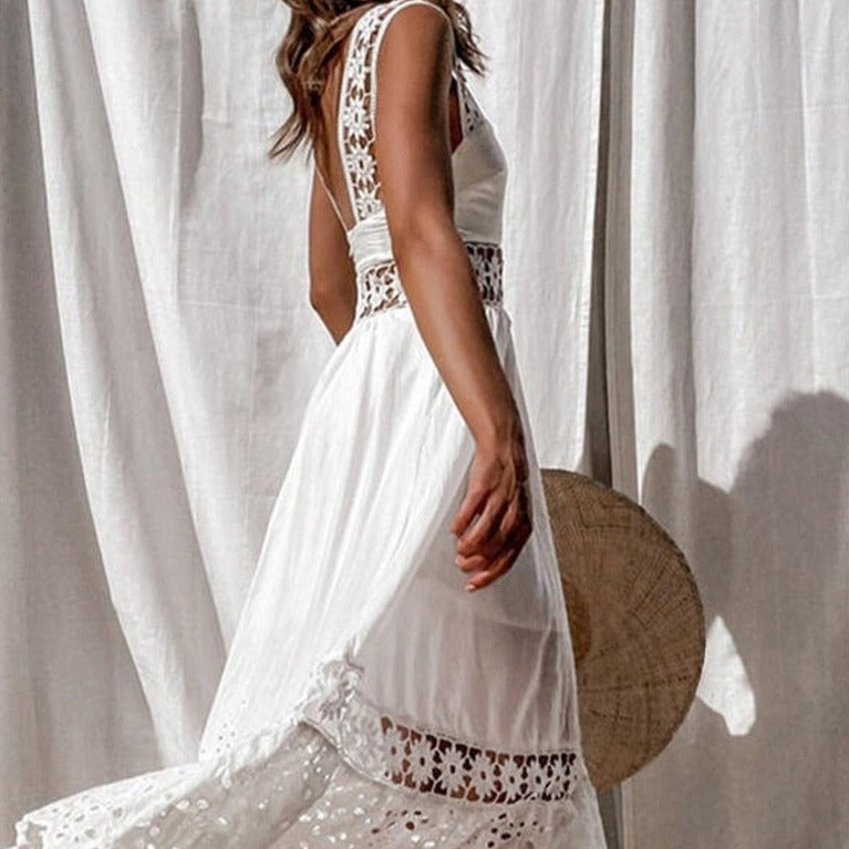 Robe blanche en dentelle décontractée pour femme