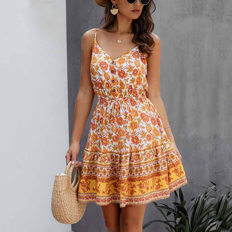 Robe d'été à imprimé floral jaune