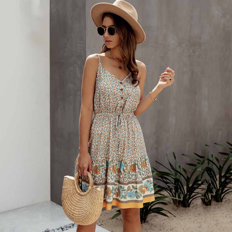 Robe d'été à imprimé floral beige