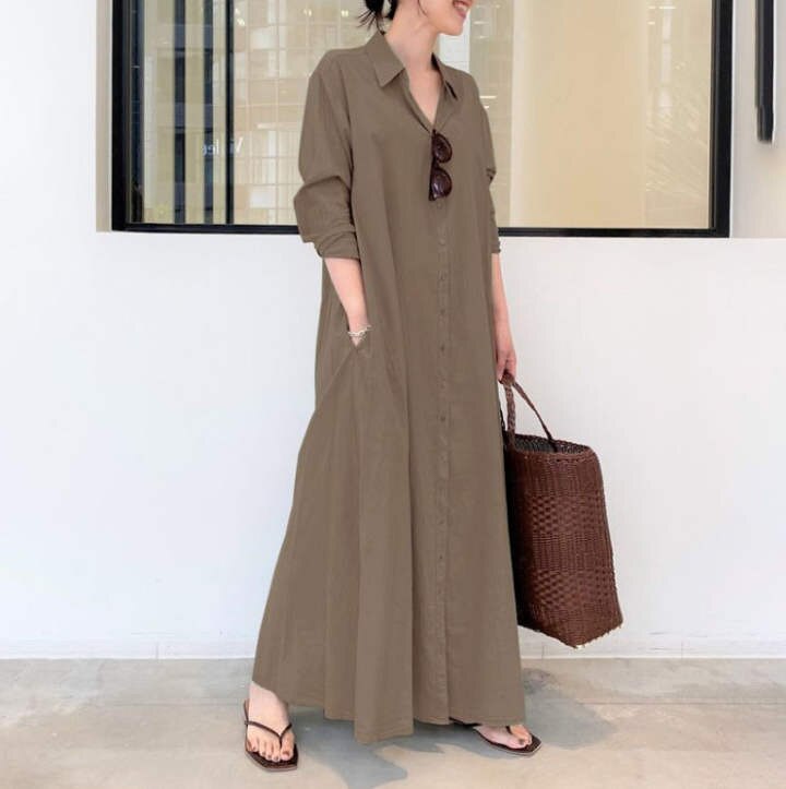 Robe d'été élégante à manches longues fleuri uni