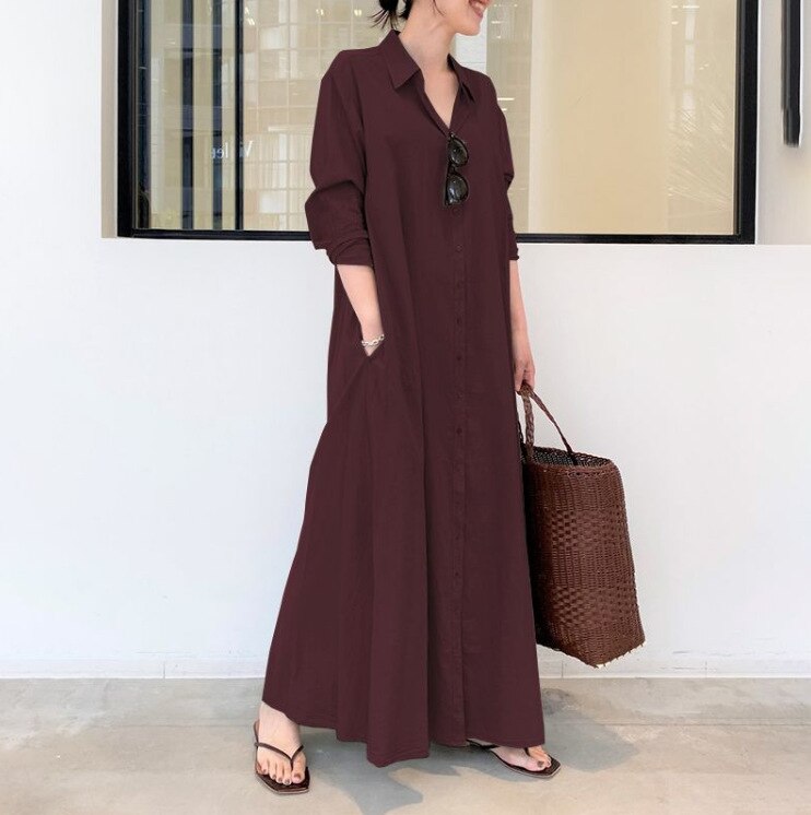 Robe d'été élégante à manches longues fleuri uni