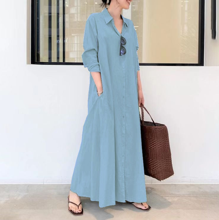 Robe d'été élégante à manches longues fleuri uni