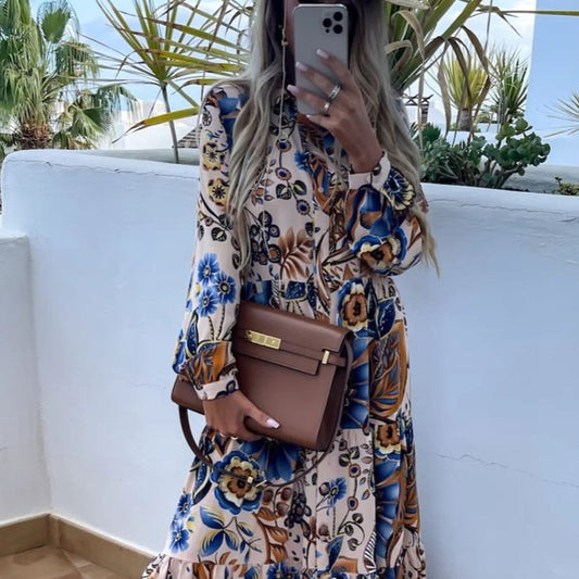 Robe d'été élégante à manches longues fleuri