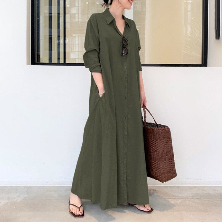 Robe d'été élégante à manches longues fleuri uni