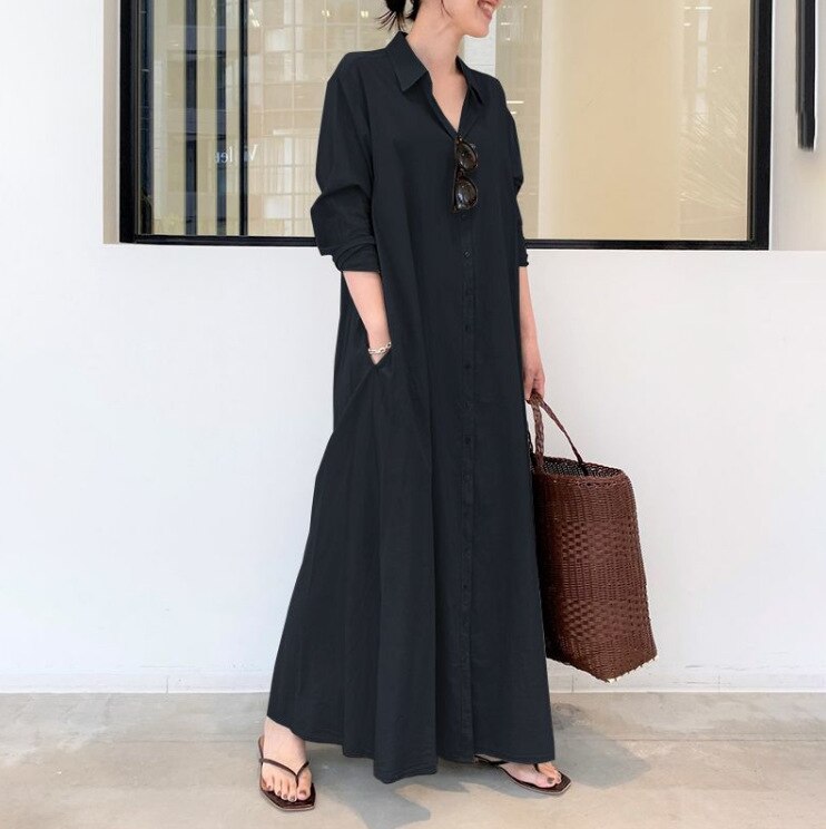 Robe d'été élégante à manches longues fleuri uni