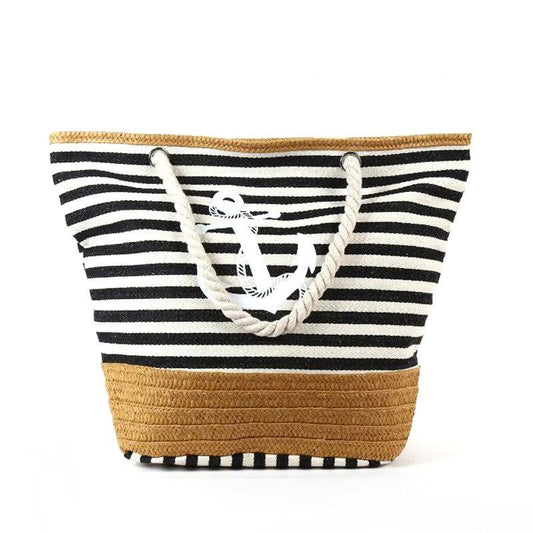 Sac de plage Tote bag paille toile corde ancre marine larobedeplage.fr