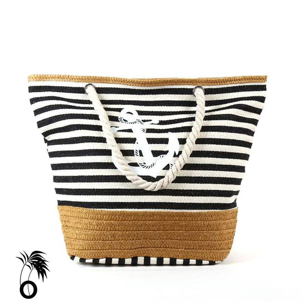 Sac de plage Tote bag paille toile corde ancre marine larobedeplage.fr