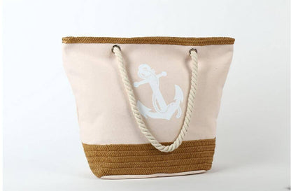 Sac de plage Tote bag paille toile beige corde ancre marine larobedeplage.fr