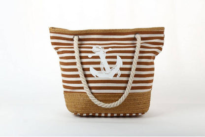 Sac de plage Tote bag paille toile sable corde ancre marine larobedeplage.fr