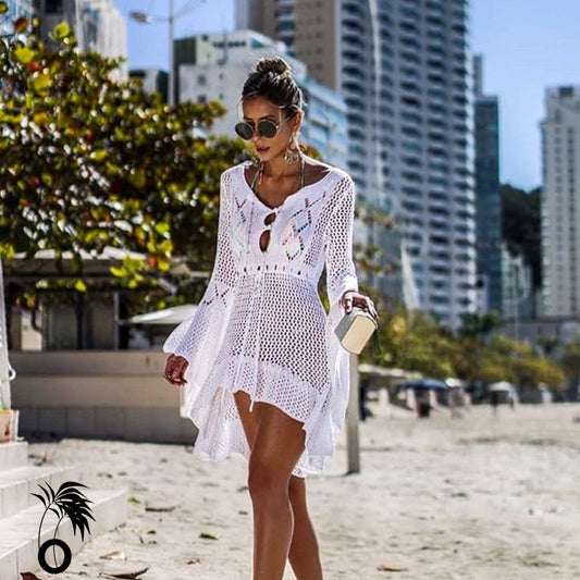 Robe de plage tricotée ajourée blanche larobedeplage.fr