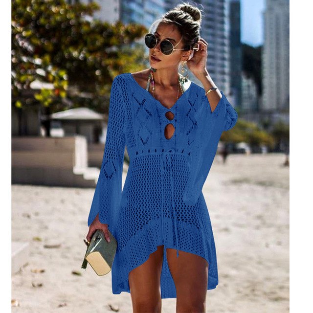 Robe de plage tricotée bleu larobedeplage.fr