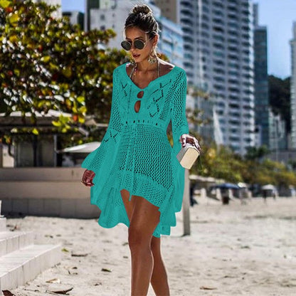 Robe de plage tricotée vert larobedeplage.fr