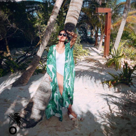 Robe de plage longue mousseline imprimé tropical larobedeplage.fr