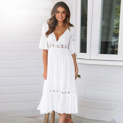 Longue robe de plage en dentelle blanche larobedeplage.fr