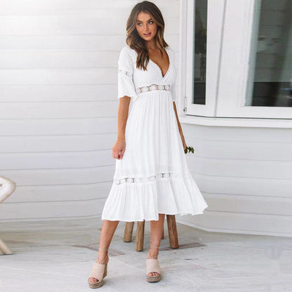 Longue robe de plage en dentelle blanche larobedeplage.fr