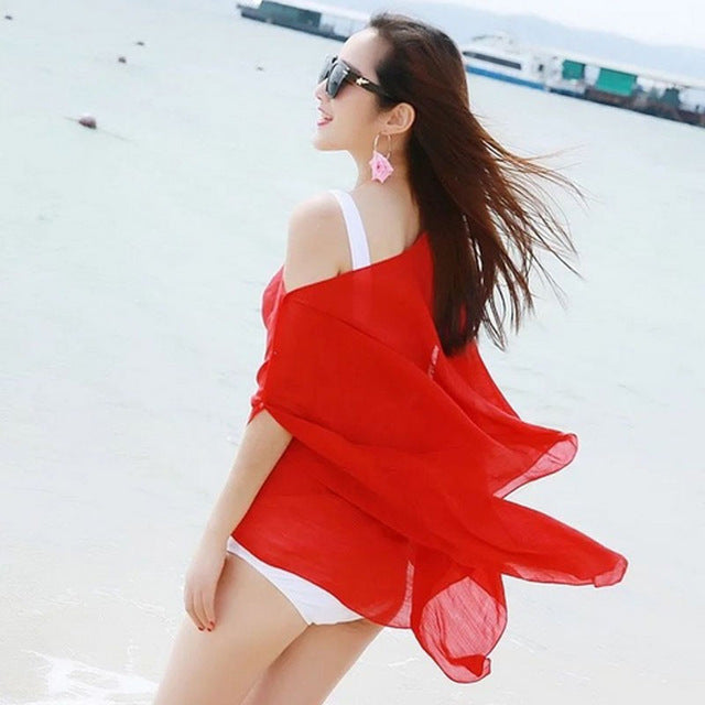 Robe de plage Lola en mousseline rouge larobedeplage.fr